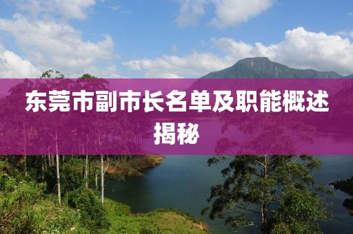 東莞市副市長名單及職能概述揭秘