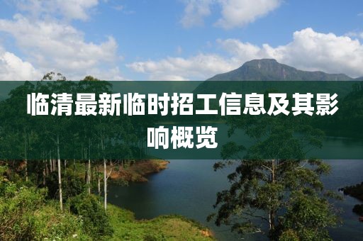 臨清最新臨時招工信息及其影響概覽